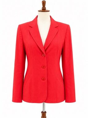 Josephine Chaus Bright Red Classic Blazer 100% Silk Vintage Jacket 10